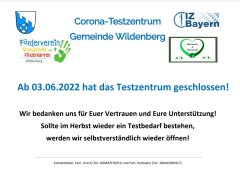 Schließung Testzentrum zum 03.06.2022