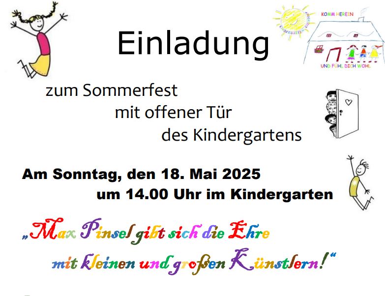Einladung zum Sommerfest mit offener Tür des Kindergartens
